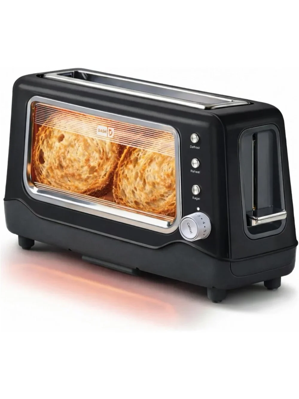 Black Clear View Extra Wide Slot with See Through Window Reheat Baked Toaster